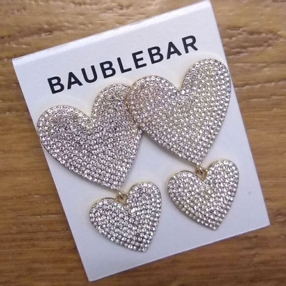 Baublebar Crystal Pave Double Heart Dangle Earrings - Picture 1 of 2